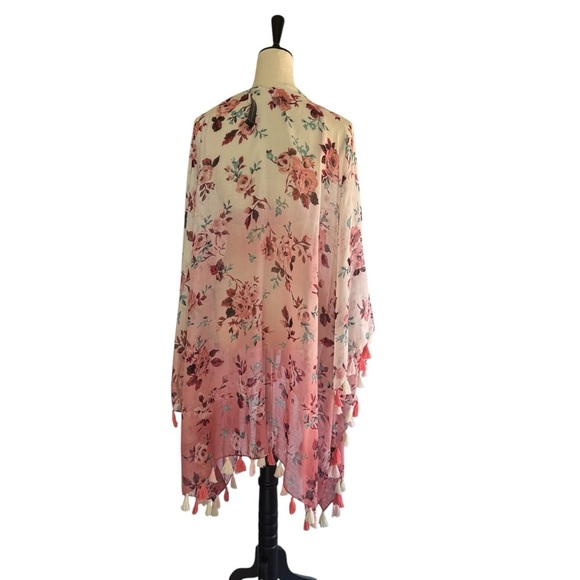 NWT Lane Bryant Rose Print Long Length Open Front Kimono One Size 1X-3X - Picture 3 of 8